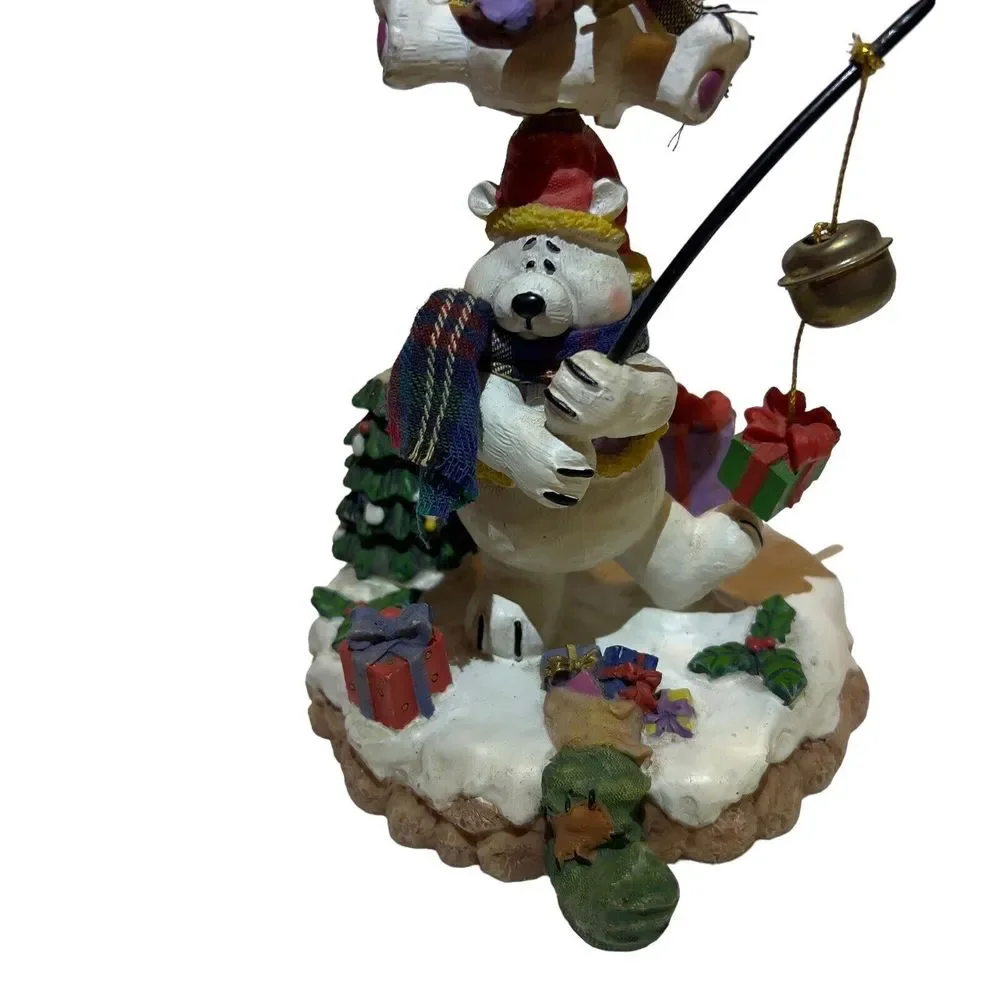 Vintage 3 Stacked Polar‎ Bears Mantel Christmas Stocking 9” Holder READ